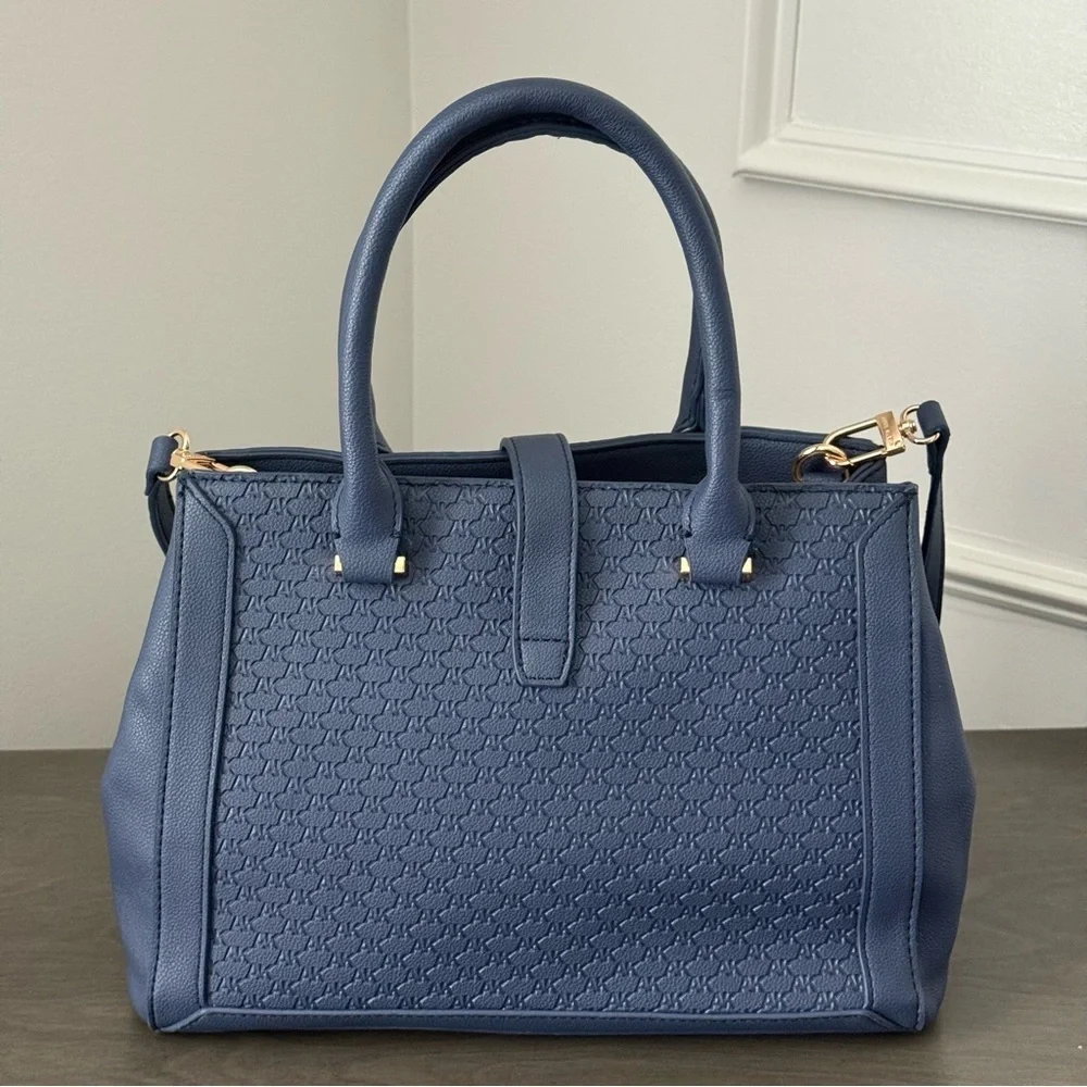 Anne Klein Midnight Blue Embossed Logo Handbag